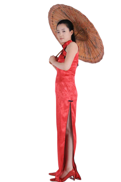 중국-치파오 나시 롱드레스 레드