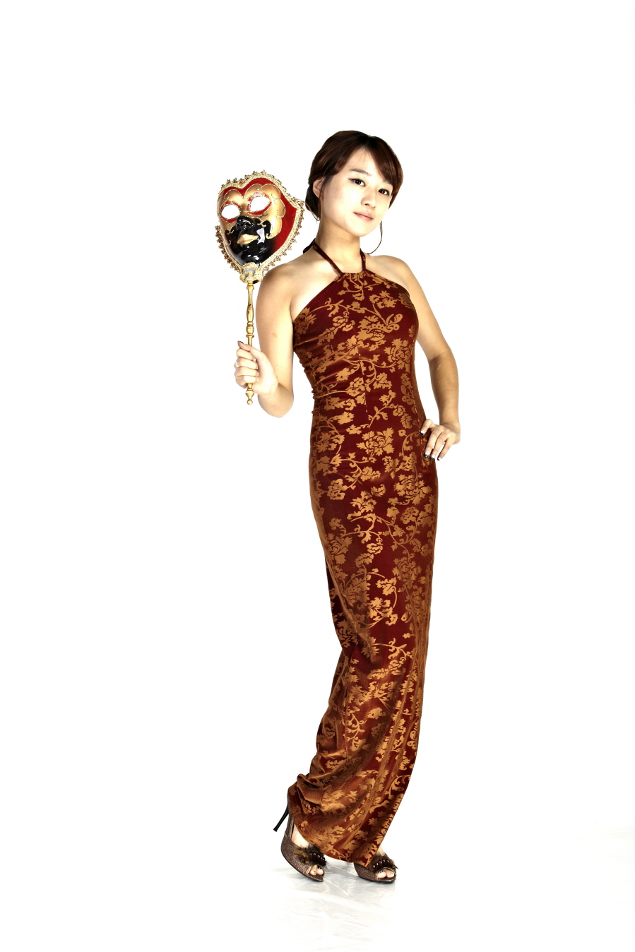 중국-치파오 롱드레스 다크레드